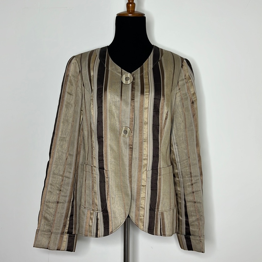 Lafayette New York 148 Striped Gold Brown Shimmer Blazer Jacket